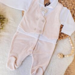 Grenouillère bébé baptême gentleman en velours