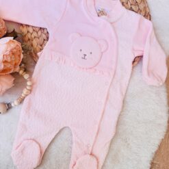 Grenouillère velours hyper douce : mini ourson rose