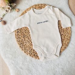 Body bébé manches longues 100% coton  : Pierre Cardin - Beige, 3-6 mois