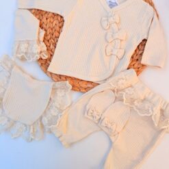 Pack Naissance 5 Pièces Dentelle et Coton Organique - Douceur, Élégance