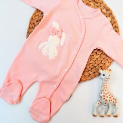 Pyjama 1 Pièce Coton Écru Lapin 3D - Douceur, Confort & Nœud Personnalisé - Effet Rayé