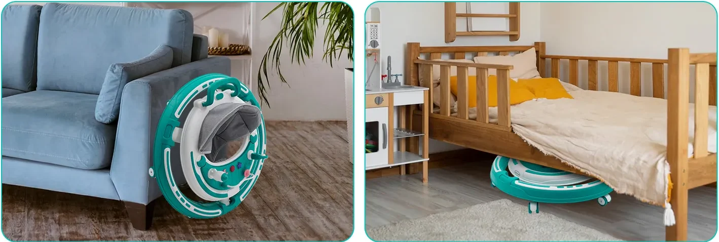Trotteur Bébé, Trotteur Marche Bébé Pliable, Réglable en Hauteur, Anti-renversemen avec Roues Silencieuses à 360°,Plateau Repas et Plateau d'activités Musical Amovible, 6 Mois et plus