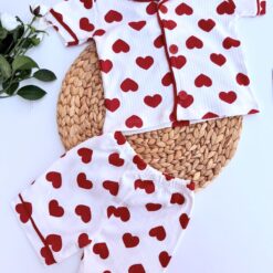 Pyjama Chemisier & Short Coton Doux – Motif cœur