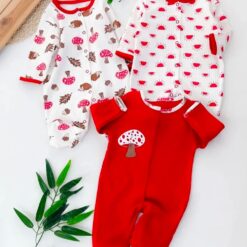 Lot de 3 Grenouillères Bébé Assorties en Coton – soleil champignon