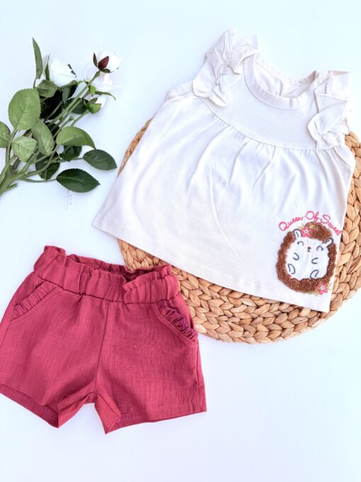 Tenue Fille Été Ultra Mignonne : Short en Lin & T-shirt/Pull en Coton