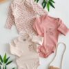 Trio de Bodies Bébé Fille Fleuri & Rayé – Coton Pur