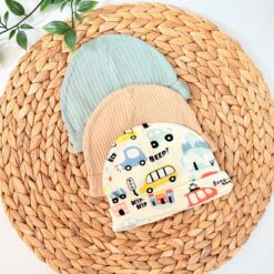 Lot de 3 Bonnets Bébé Coton Pur - Motifs Jolis & Interchangeables