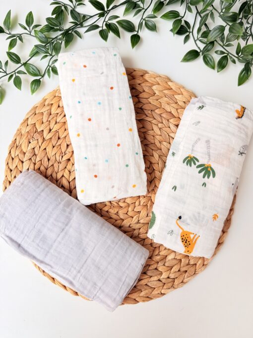 Pack de 3 de couvertures Mousseline Coton Naturel 1m20cm