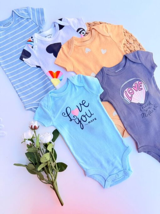 Pack 5 Bodies fillette en Coton : Motifs Mignons & Coloris Variés