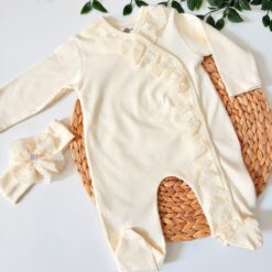 Grenouillère dentelle & Bandeau Offert - Coton Organique