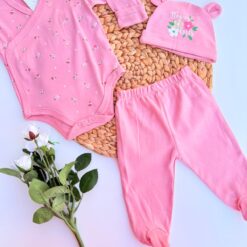Ensemble pyjama 3 pièces 100% coton, orné de motifs fleuris