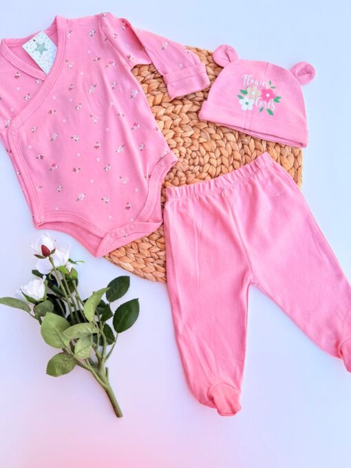 Ensemble pyjama 3 pièces 100% coton, orné de motifs fleuris