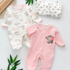 Lot de 3 Grenouillères matchy Coton - Motif Éléphant