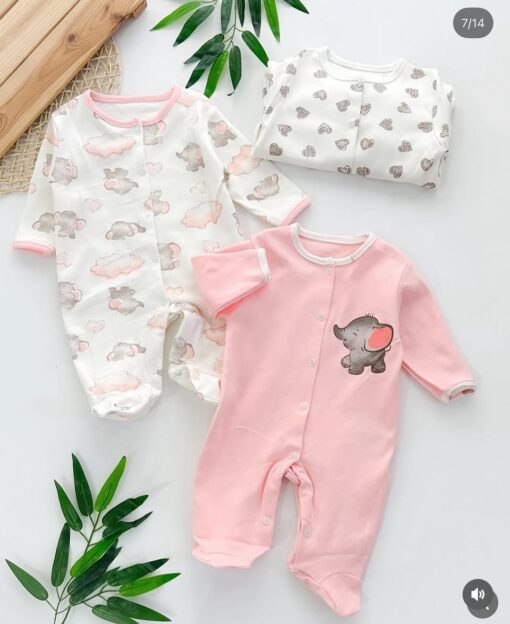 Lot de 3 Grenouillères matchy Coton - Motif Éléphant