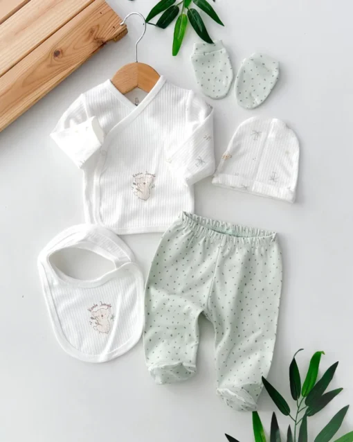 Pack Naissance 5 pcs Coton Pur - Panda vert
