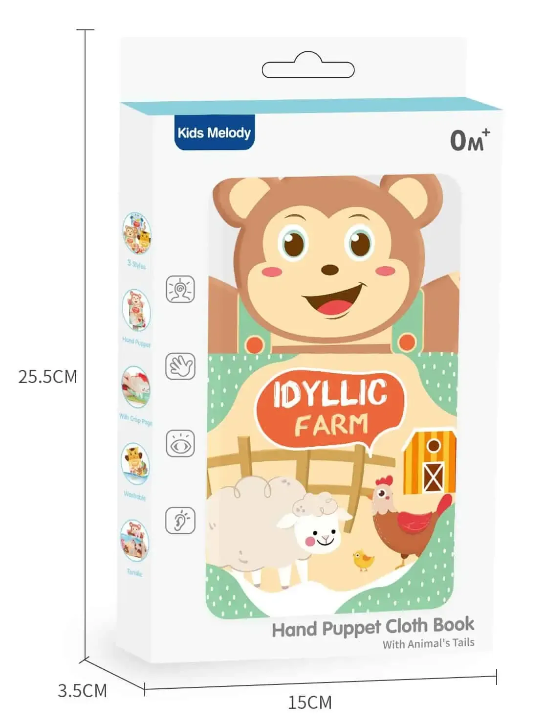 dimension Hand Puppet Cloth Book Kids Melody pages animaux ferme cochon lapin vache mouton