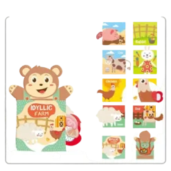 Livre tissu éveil sensoriel bébé marionnette main singe ferme Kids Melody