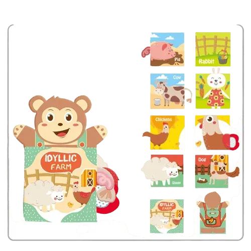 Livre tissu éveil sensoriel bébé marionnette main singe ferme Kids Melody